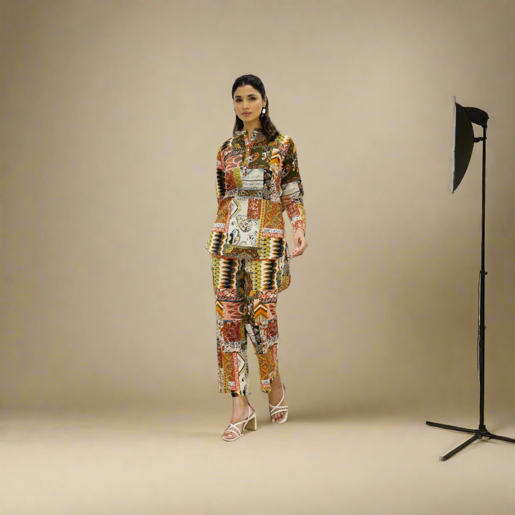 WOMEN'S MULTICOLOUR PRINTED CO-ORD SET