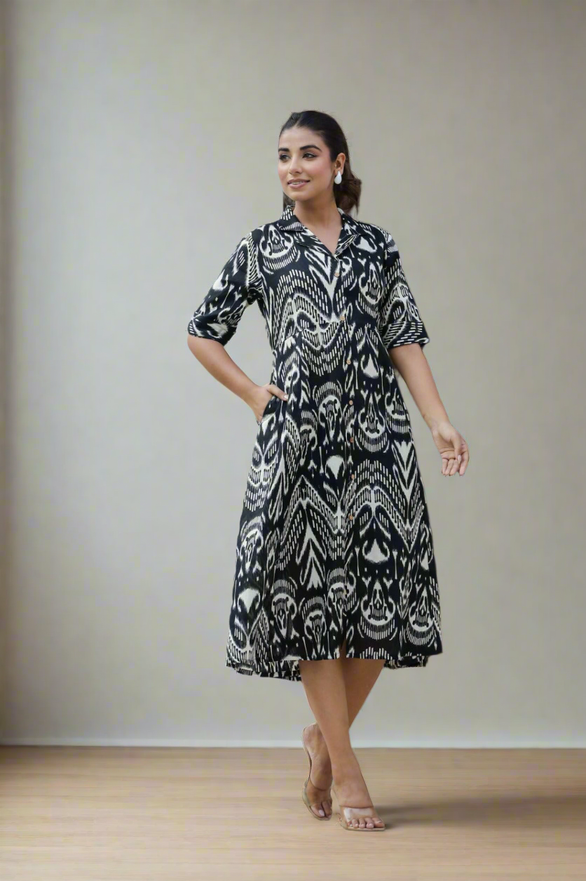 Black cotton A-line dress