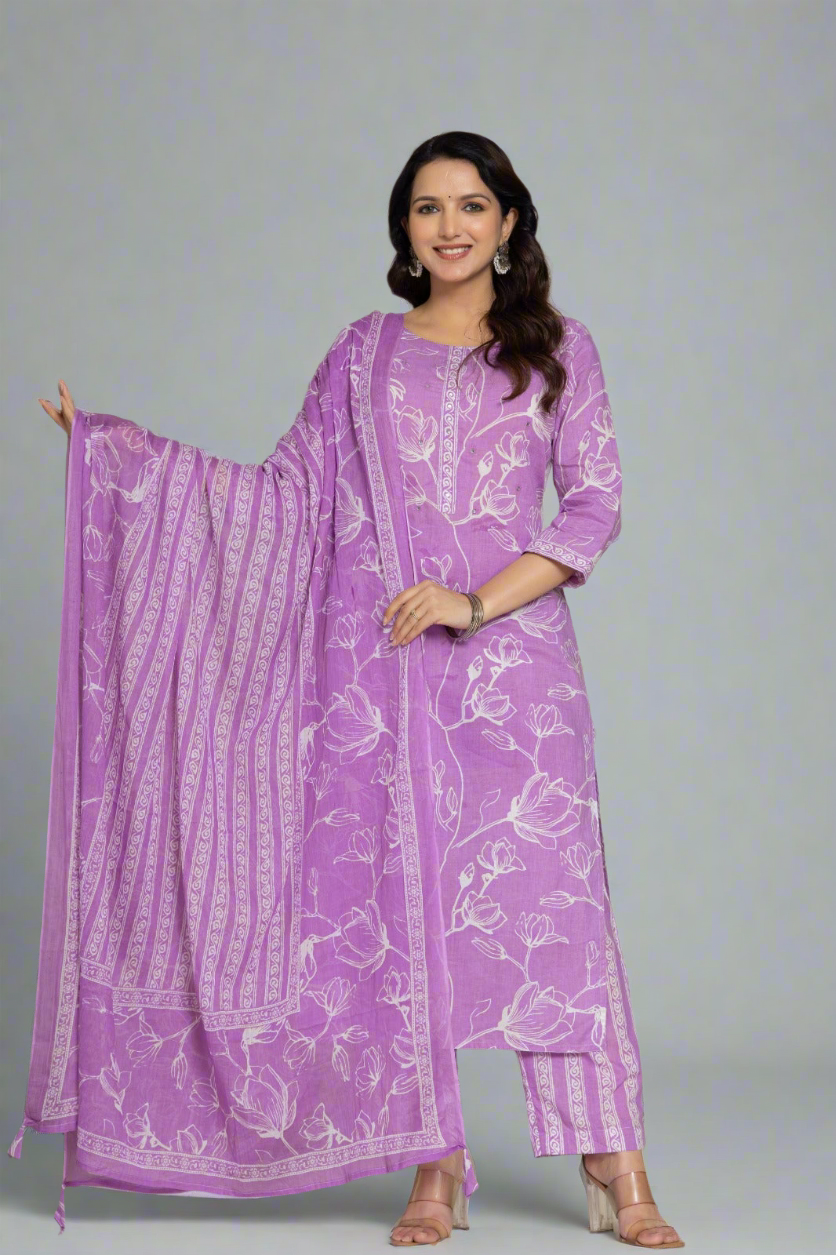 3 piece cotton dress with pant and dupatta