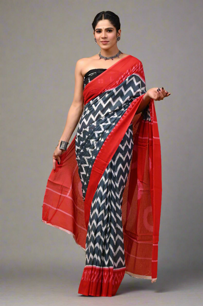 Mul Cotton ikat print saree