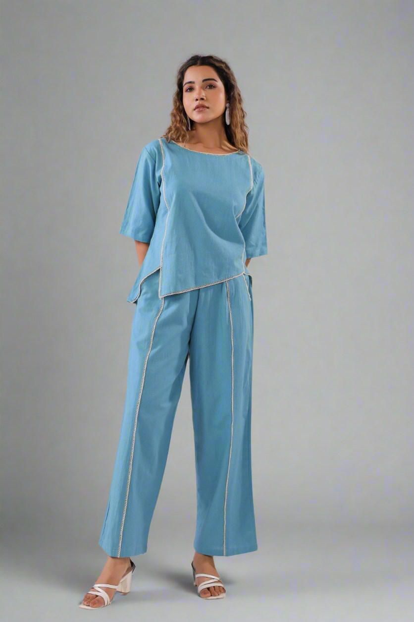 Blue cotton stylish co-ord set