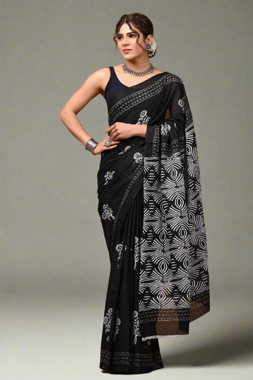 Mul mul Black cotton saree