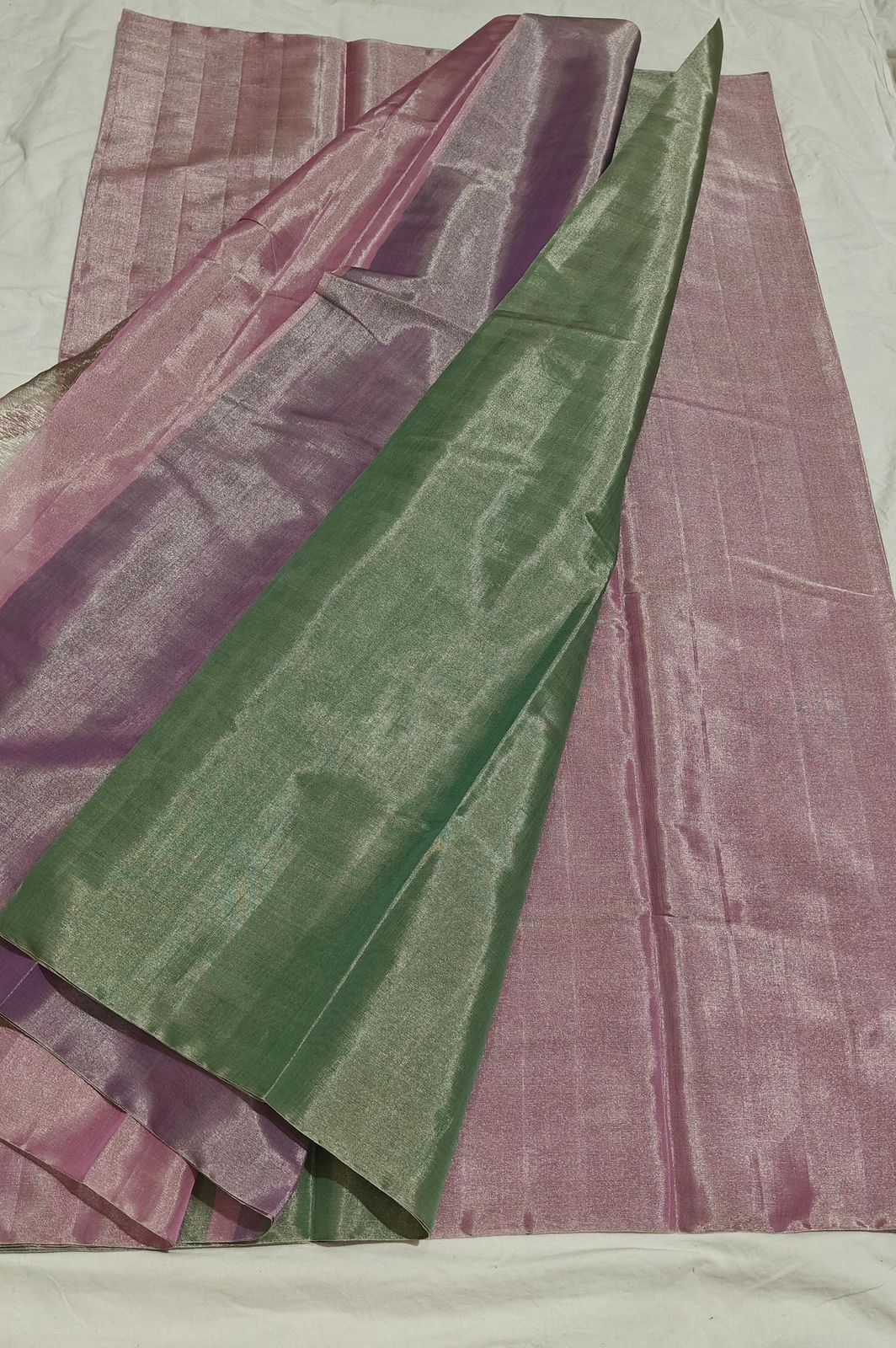 Full tissue silver zari weave multi colour stripes pallu. chanderi handloom weave saree
