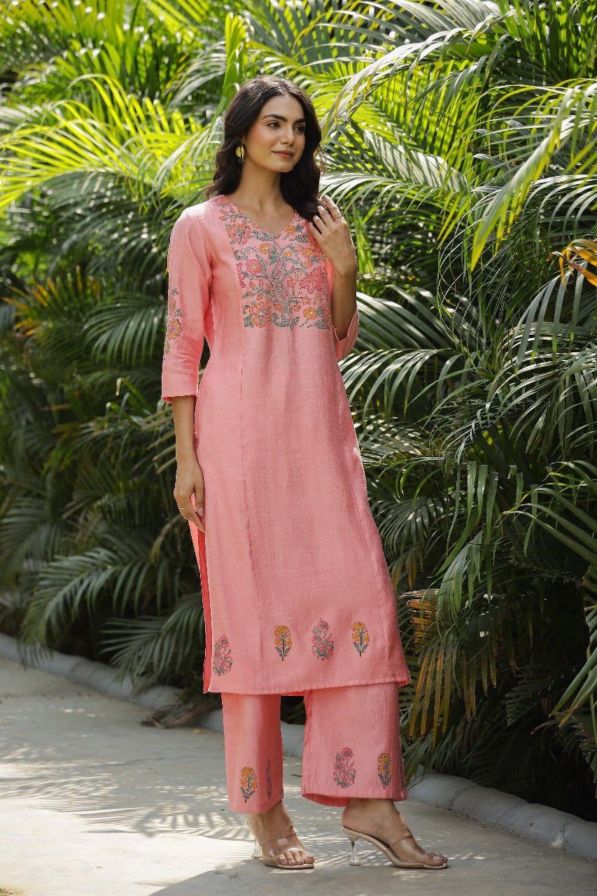 Peach A-line kurta pant set