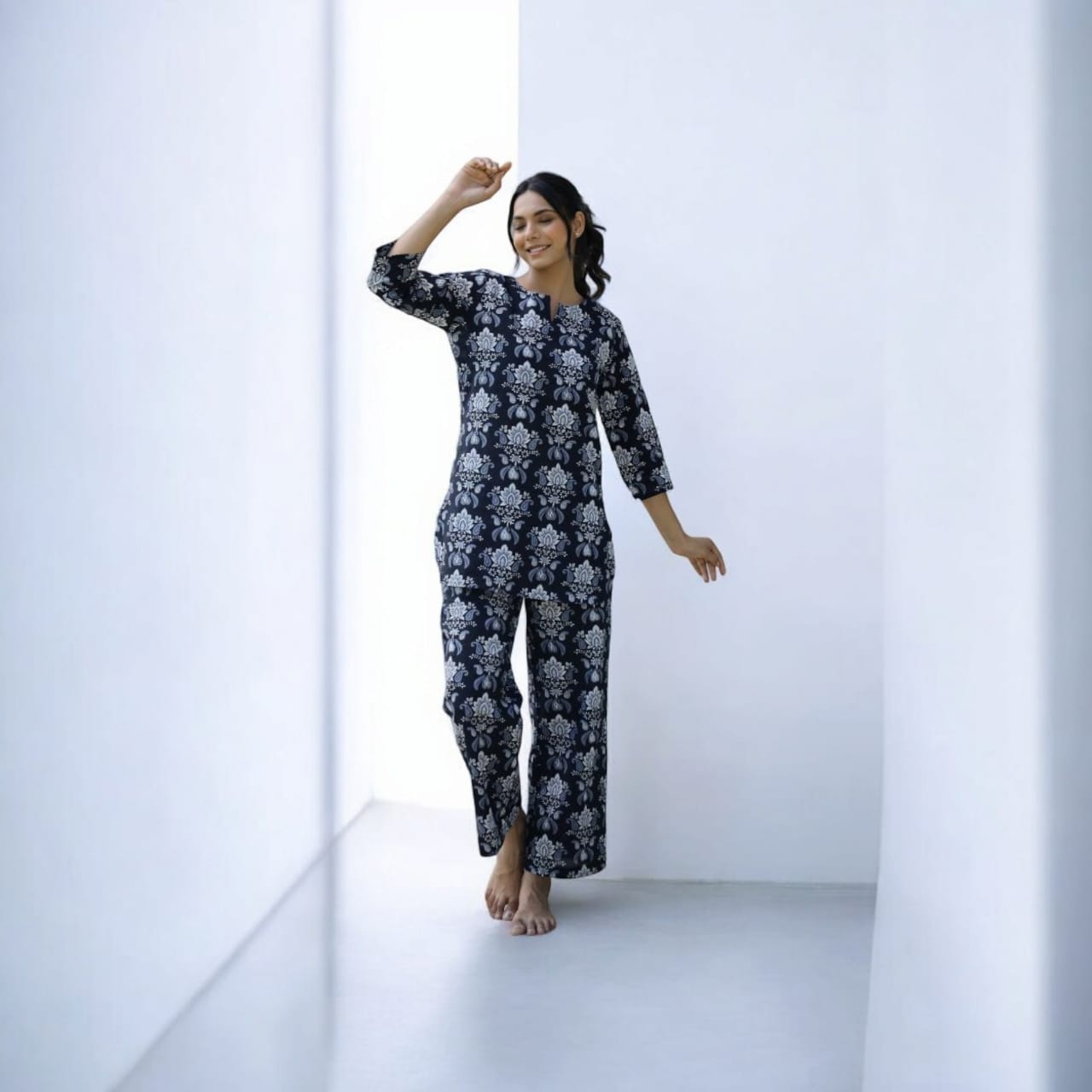Black floral printed Cotton co-ord set