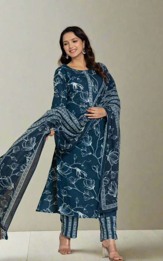 3 piece cotton dress with pant and dupatta