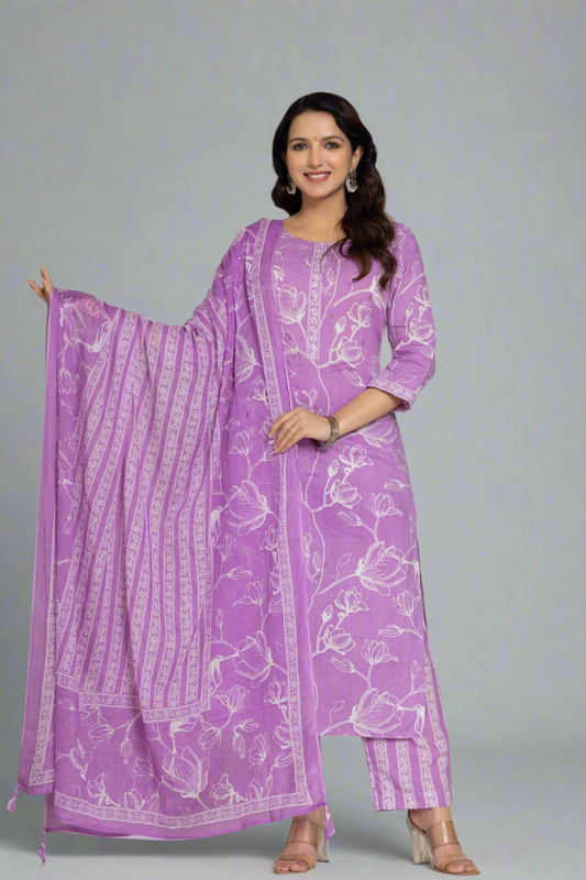 3 piece cotton dress with pant and dupatta