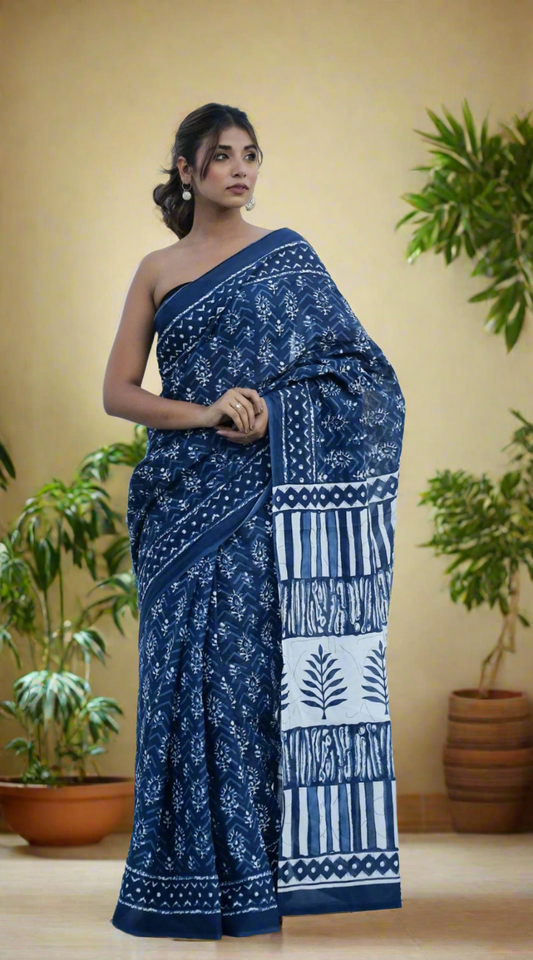 Mul cotton blue saree