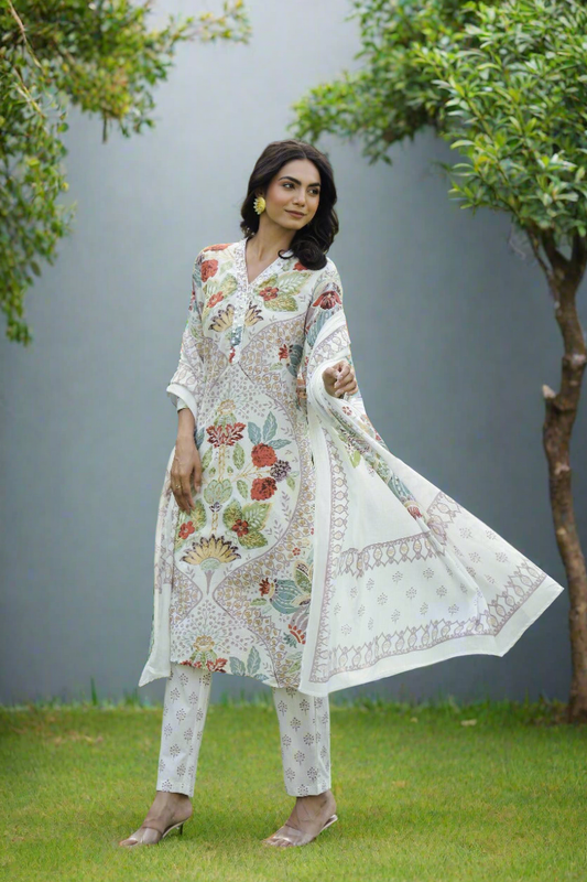White cotton 3 piece suit set