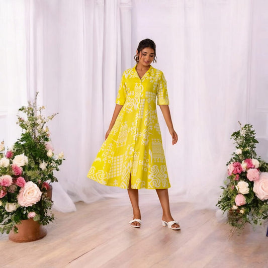 Yellow cotton A-line dress